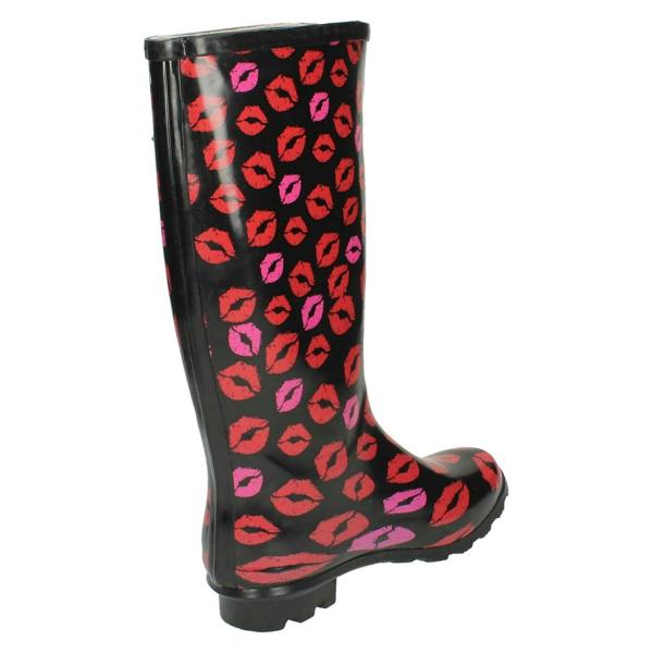 Spot On Ladies Spot On Printed Lips Wellington Boots