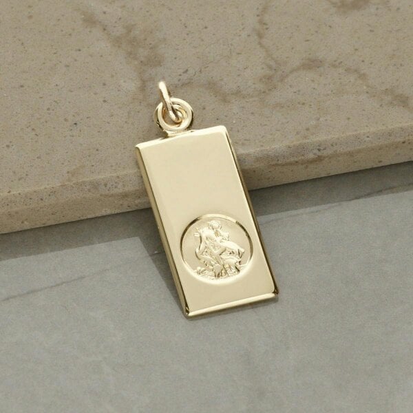 Christopher James of London 9ct Yellow Gold Small St Christopher Ingot With Optional Engraving and Chain