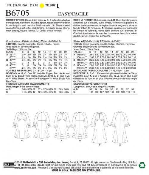 Butterick Sewing Pattern 6705, Dresses for Women, A5 (6-8-10-12-14) - Easy