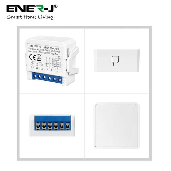 ENER-J Smart WiFi 4CH Switch Module, Converts Existing Switch to App & Voice Control, Works with Alexa & Google Assistant