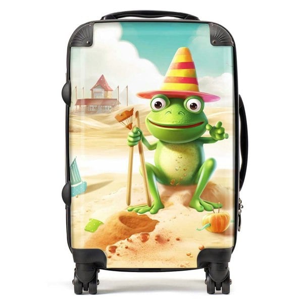 Warren Reed Happy Frog On A Beach Holiday Suitcase