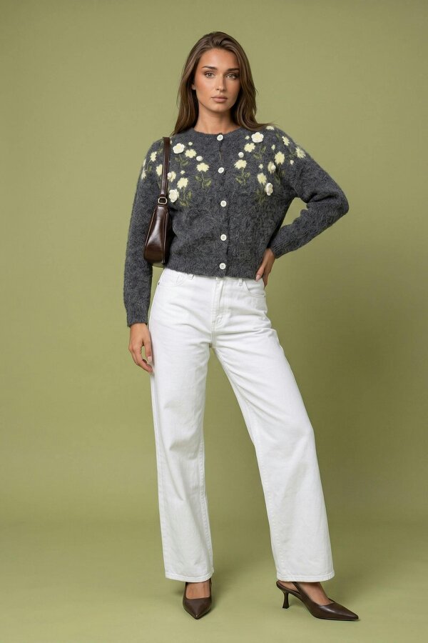 Urban Bliss Wool Blend Flower Cardigan