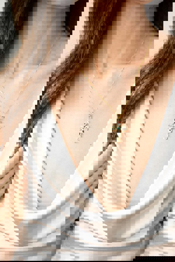 SVNX Cross Pendant Necklace in Multi Colour Stones