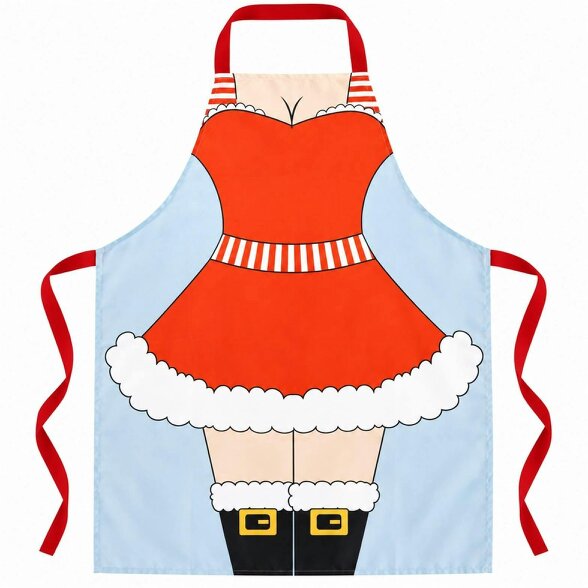 Shatchi Adult Santa Lady Christmas Apron for Baking, Cooking and Festive Kitchen Hosting - Polyester