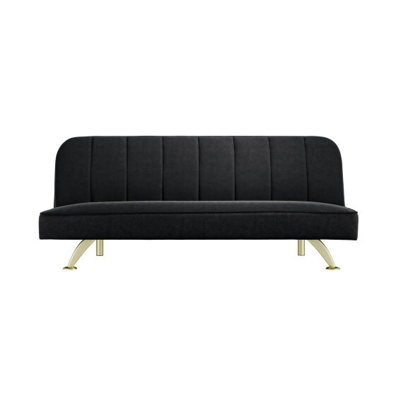 Wyld Haus Malahide Upholstered Black Velvet Tufted Sofa Bed Gold Metal Legs - Single