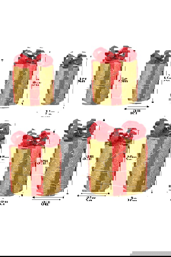 Living and Home 4Pcs Round Christmas Gift Boxes with LED Light Bowknot Decor