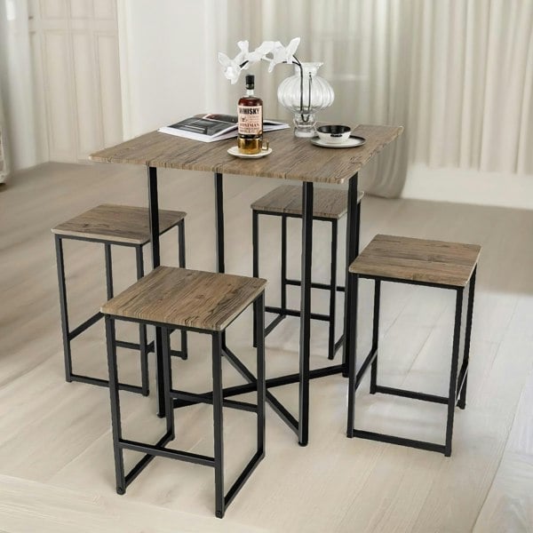 Rafaelo Mobilia 5-Piece Dining Table & Square Stool Set Kitchen Natural Brown