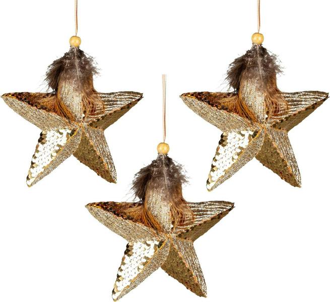 15cm Gold Glitter Star Christmas Hanging Decorations Set of 3 image 5