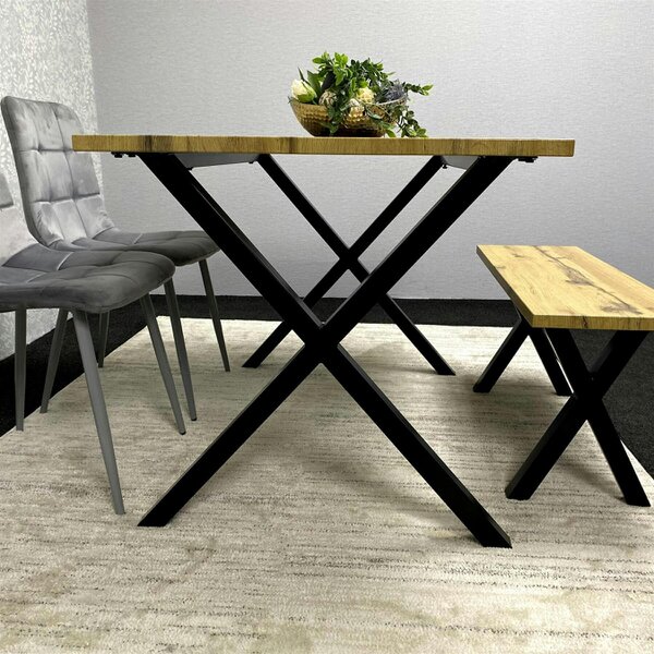 Kosy Koala Modern Dining Table Set with 2 Grey Velvet Chairs And Wooden Bench Dining Room Furniture