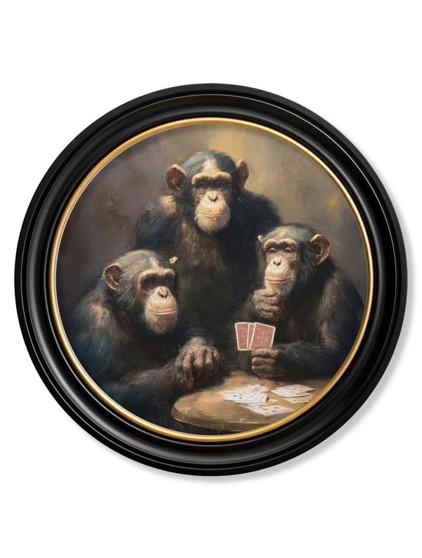 Exceptional Art The Card-Playing Chimps -  Oxford Round Frame