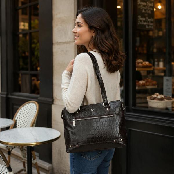 Ashwood 'Velutto Eleganza' Zip Mid Section Real Leather Shoulder Bag: 52234