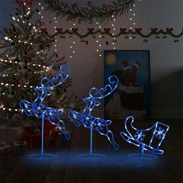 Berkfield Acrylic Christmas Flying Reindeer&Sleigh 260x21x87cm Blue