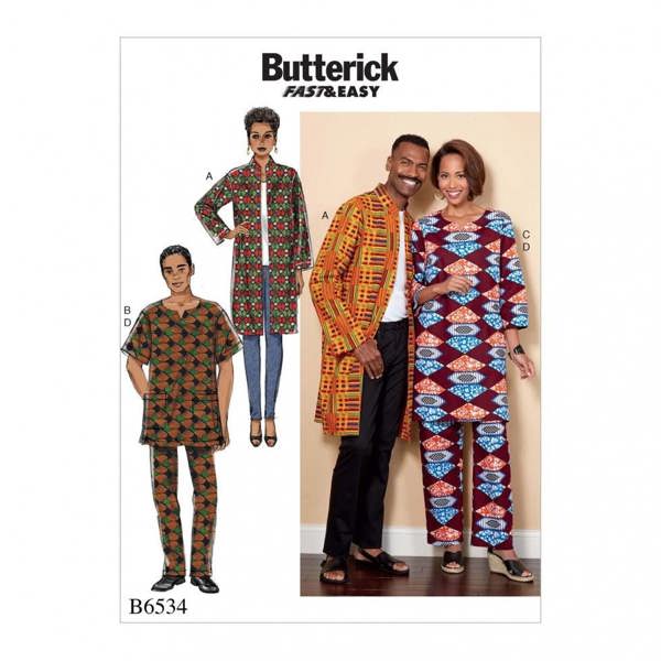 Butterick Sewing Pattern 6534, Coats, Tunics, Tops, Trousers for Men, Women, XM (SML-MED-LRG) - Easy