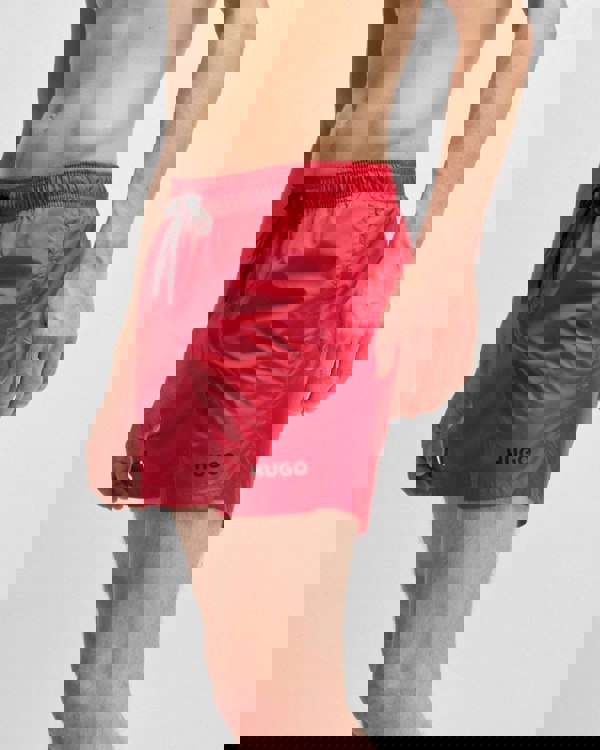 HUGO HAITI Mens Quick-Drying Swim Shorts In Recycled Fabric With Logo NOS - Red 693