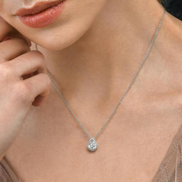 namana 925 Sterling Silver Pear Drop White Halo Pendant Necklace for Women