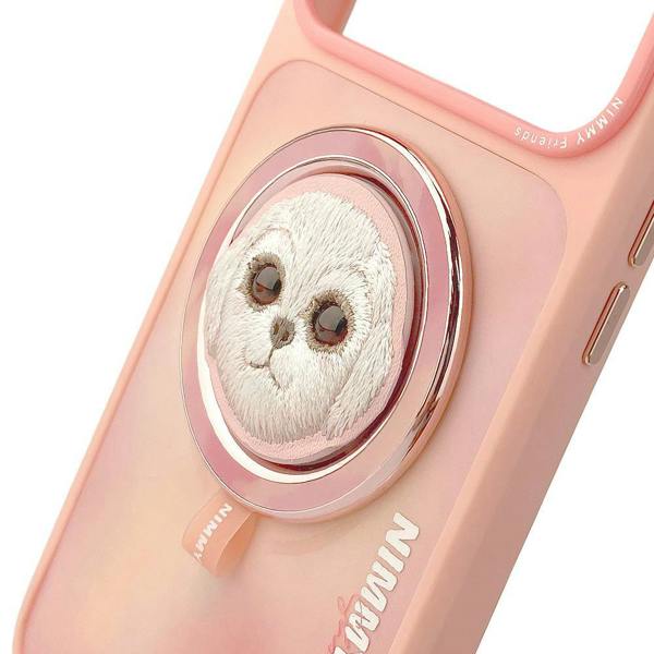 Nimmy Friends Nimmy Big Eye Cute Pet Bischon Fraise Dog Face Case with Detachable MagSafe Grip for iPhone 17 Pro 6.3" Pink