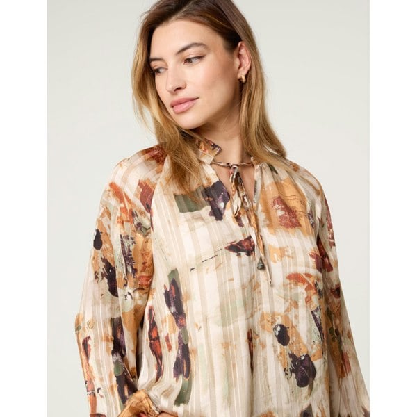 Blue Vanilla Printed Tie Neck Blouse