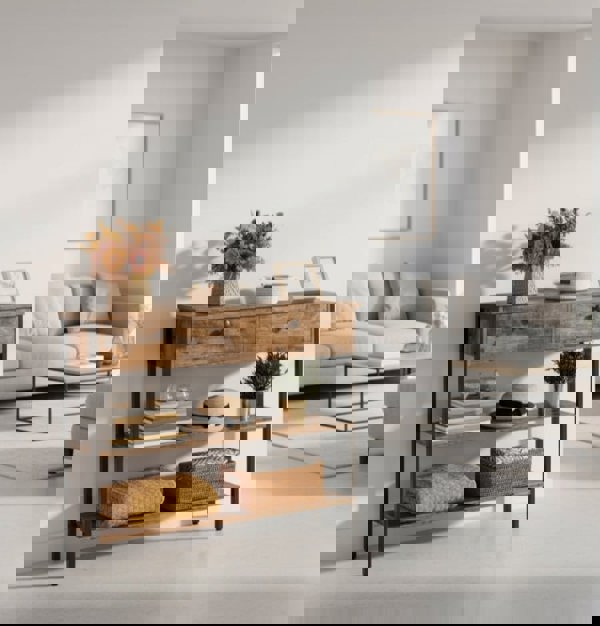 Modcraft Rustic Brown Console Table with 2 Drawers – Industrial Hallway Table Sofa Side Table with Storage