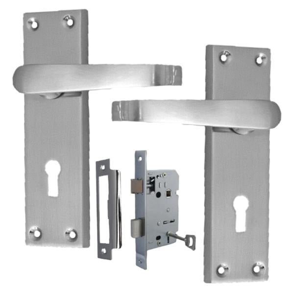 EDH Door Hardware Satin Nickel Door Handles Interior Door Lock Handles-Victorian Straight Lock x1+