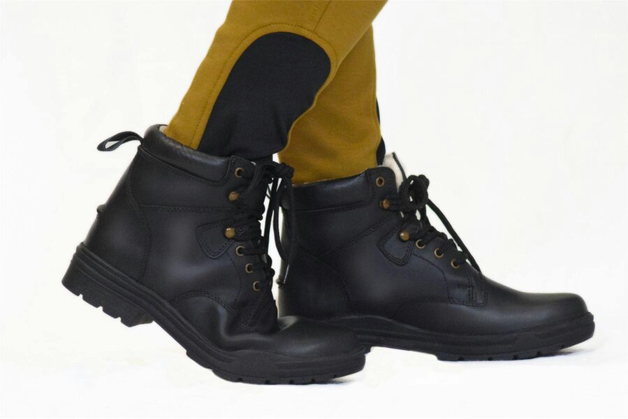 eQuitack Premium Leather Winter Ankle Boots Thick Sole Lace-Up Fastening Black
