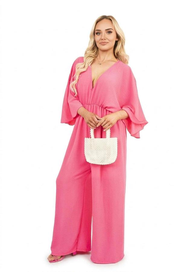 Maysa Wide Leg V Neck Jumpsuit With Back Tie Detail - Fuschia_wb