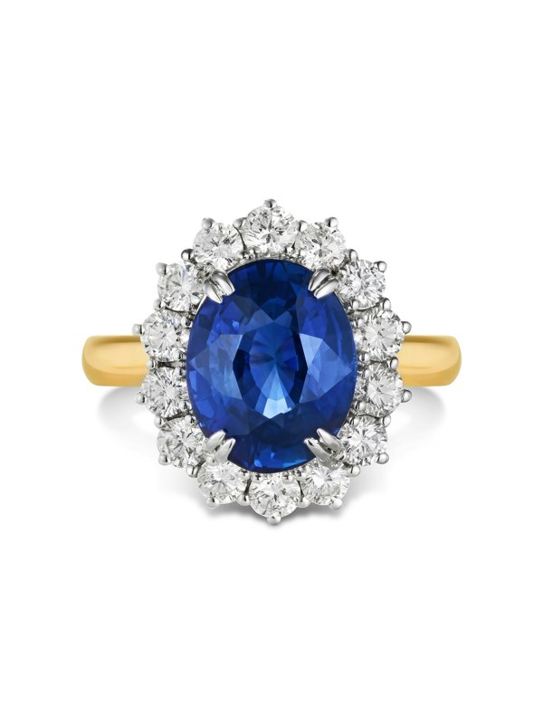 Gemdaia 5.5 Carat Natural Blue Sapphire & Diamond Cluster Ring