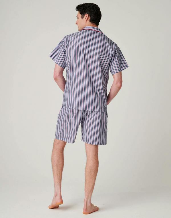 British Boxers Men's Crisp Cotton Short Pyjama Set – Red Pop Stripe