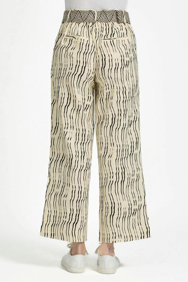 Mudflower Stroke Print Wide Leg Trousers with Belt