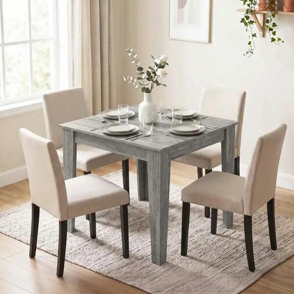 Dining Table for 4, 80L x 80W x 75Hcm, Modern Square Kitchen Table with Wood Effect Tabletop, Grey Wood Effect - Grey Wood Effect
