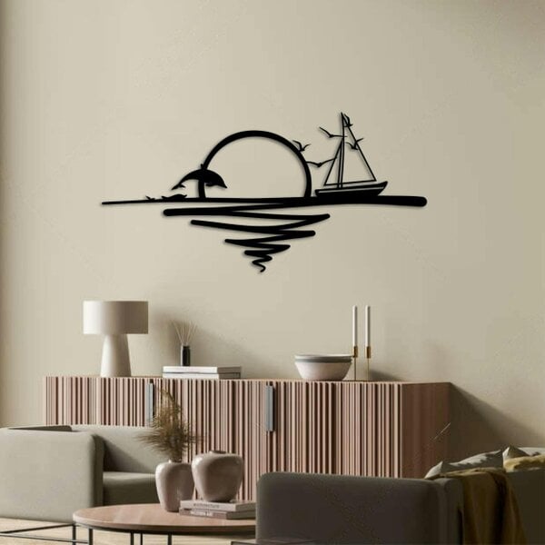 Decortie Sunrise and Sailing Boat Large Metal Wall Art 120x59cm Textured
