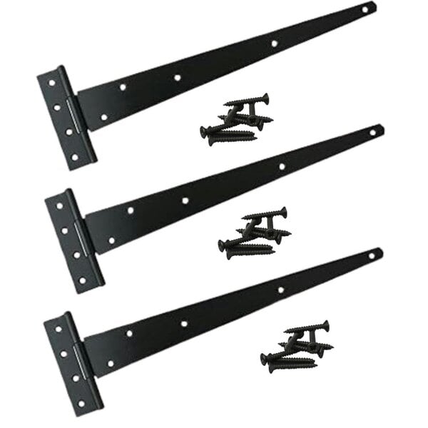 EDH Door Hardware 3 Pack Black Heavy Duty Tee Hinges 600mm (24") for Gates, Sheds & Garage Doors