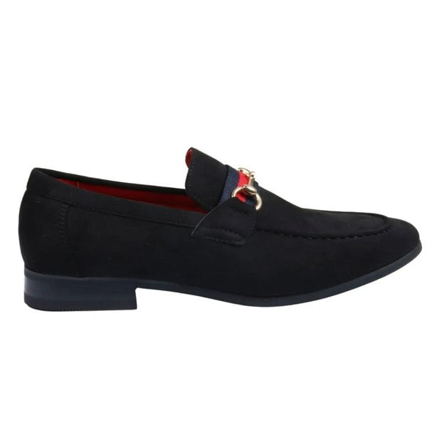 Dolcetto Men's Suede Leather Lined Gold Buckle Loafers