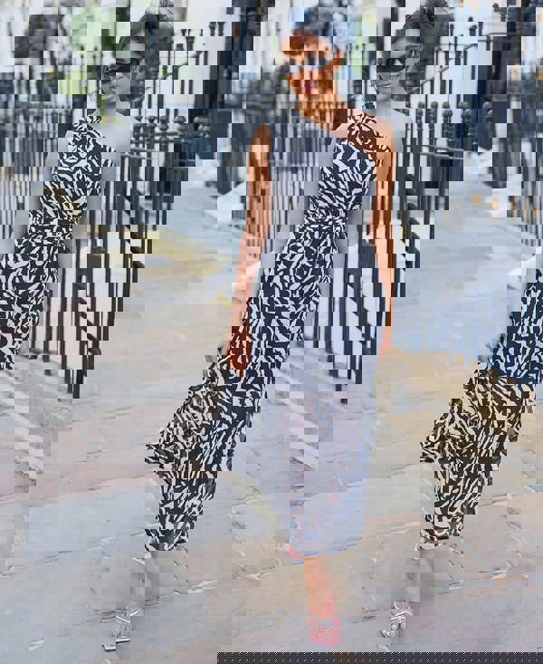 Black Animal One Shoulder Midi Dress