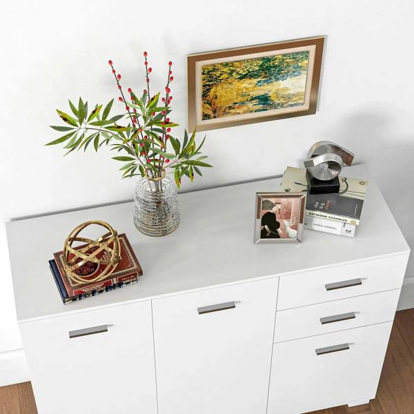 High-gloss white sideboard cabinet with three doors and two drawer columns