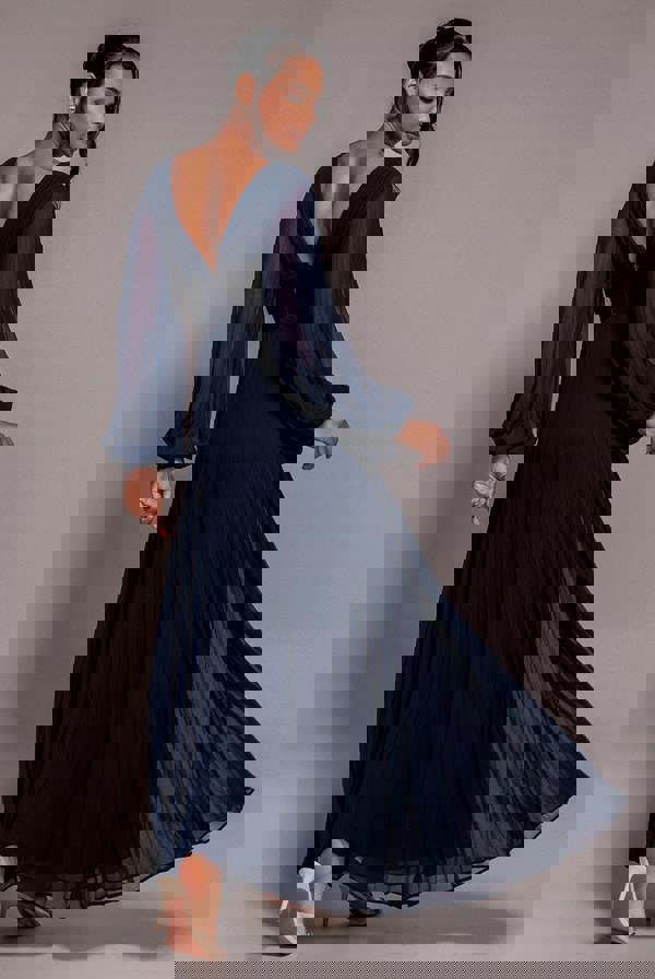 Balloon Sleeve Chiffon Maxi Dress - Navy Blue DR3041QZ