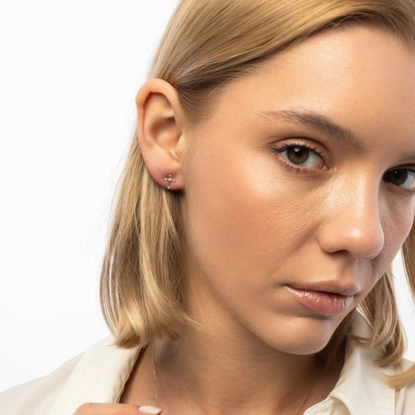 Spero London 9ct Solid Gold Cross Earrings