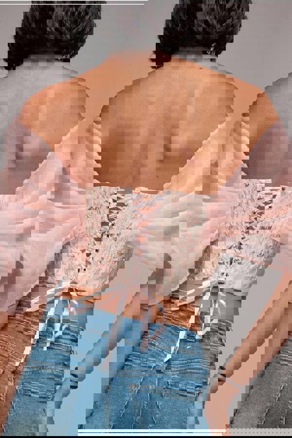 Off Shoulder Jacquard Top With Organza Wings - Blush Pink T231