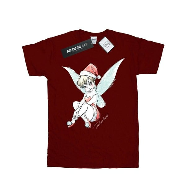 Disney Girls Tinkerbell Christmas Fairy Cotton T-Shirt - Burgundy