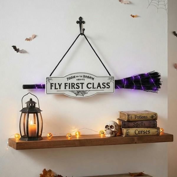 Garden Greatness Illuminated Halloween LED Broom Sign