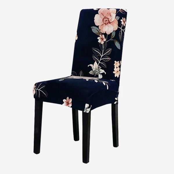 Anyseat Chair Cover Dark Blue Flower Design with Anti-Dirt and Elastic Material for Dining Room Kitchen Wedding Hotel Banquet Restaurant