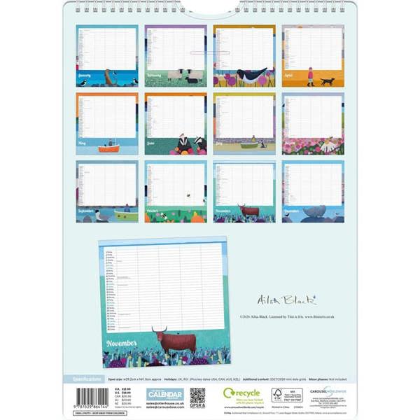 Unbranded Ailsa Black, By the Sea A3 Family Organiser 2027, Family Planners, Month To View, Animals, Gift