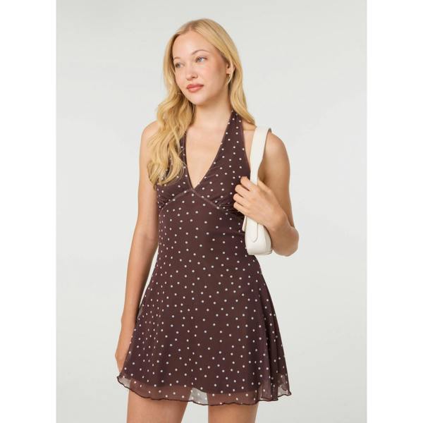 Pink Vanilla Polka Dot Halter Mini Dress
