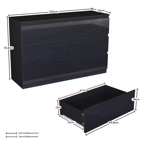 Vida Designs Glinton 6 Drawer Chest, Black