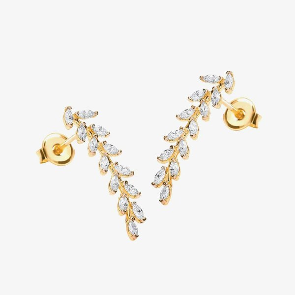 T. H. Baker 9ct Yellow Gold Cubic Zirconia Leaf Stud Earrings 1.58.4749