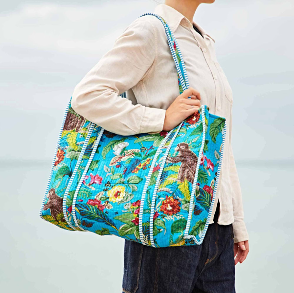 Paper High Reversible Monkey Print Quilted Cotton Tote Bag