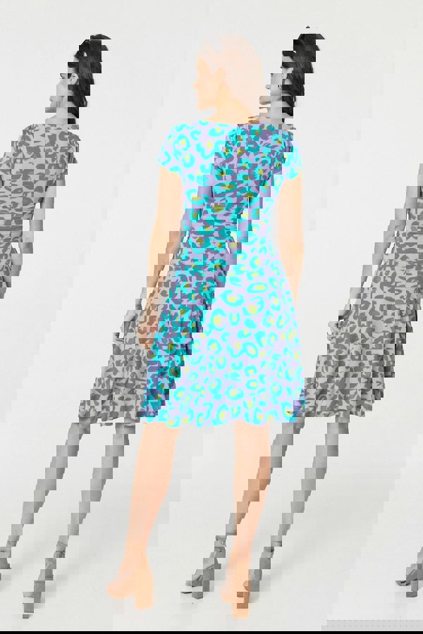 Purple | Animal Print Ruched Front Jersey Dress