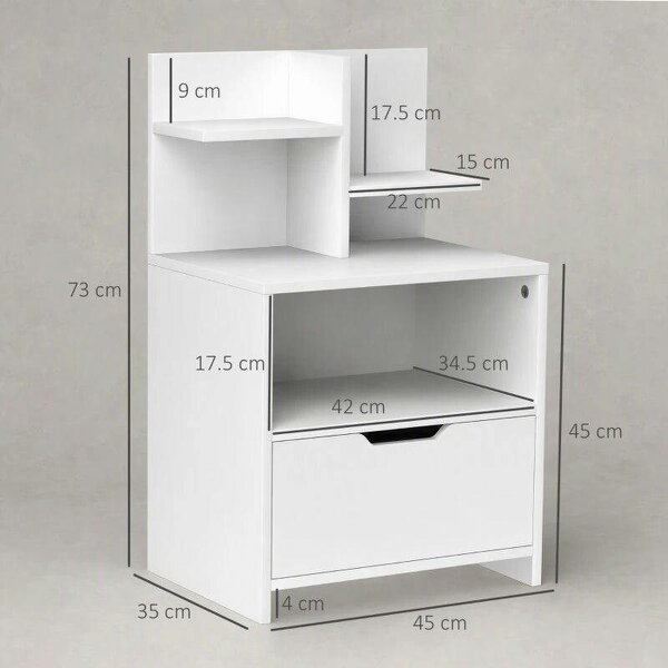 Bobobiy Modern Bedside Table, Nightstand with Drawer, Shelf, Bedside Cabinet for Bedroom, Living Room, White