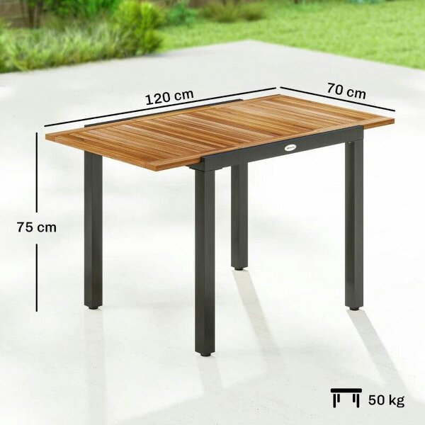 Patio Dining Table Expandable Outdoor Dining Table Acacia Wood Top 80-120 cm Natural and Black