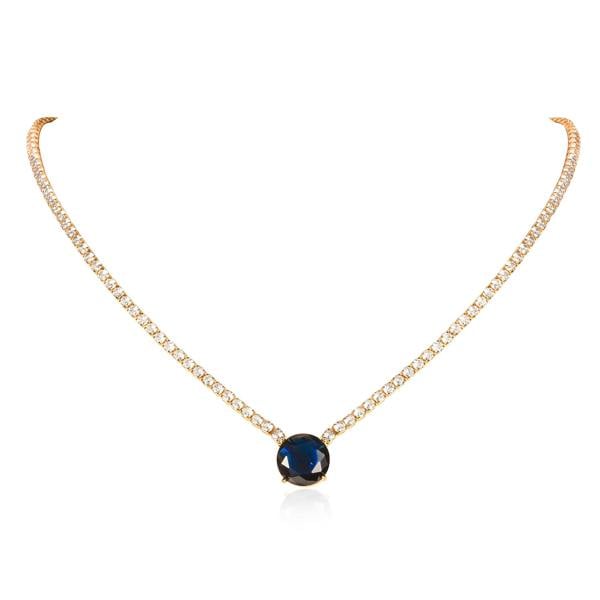 Zavana Gold Necklace with a Large Centre Blue Cubic Zirconia Stone