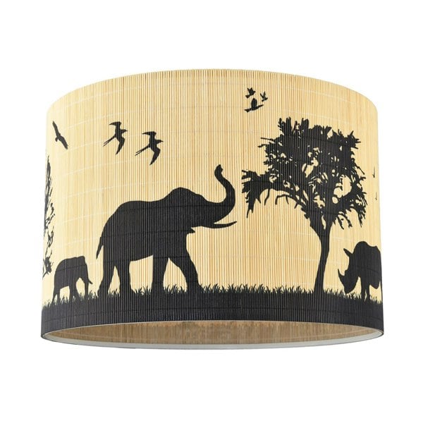 Modern Safari Bamboo Pendant Light Shade with Black Animals and Trees Image 2